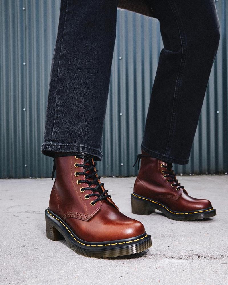 Brown Women's Dr Martens Clemency Leather Heeled Lace Up Boots | CA 216TCE